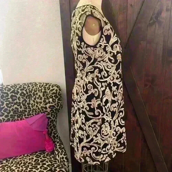 Connected Apparel Size 8 Gold Ribbon Soutache Sheath Dress, stunning - Picture 3 of 6